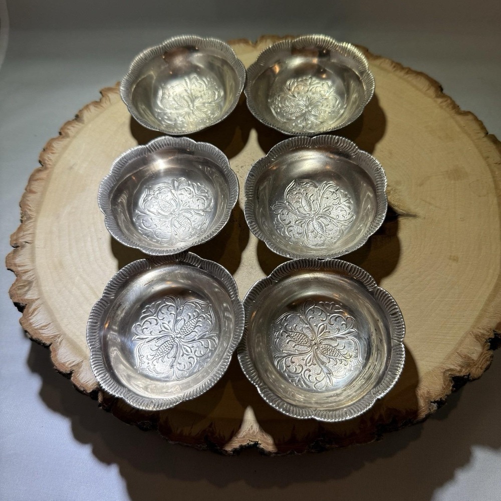 6 Vintage Pewter "Made In Occupied Japan" Scallped Trinket/Finger Tip Dishes